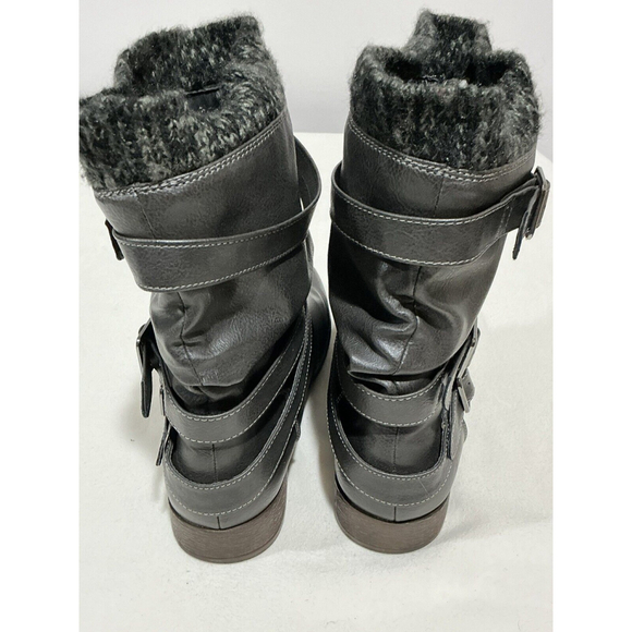 Woman’s Size 8 Just Fab Black Faux Leather Strappy Calf Length Boots - Picture 4 of 7